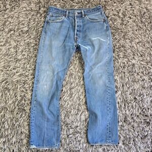 Levis 501 Mens Light Wash Straight Leg Button Fly Denim Jeans W32 L30 USA Made